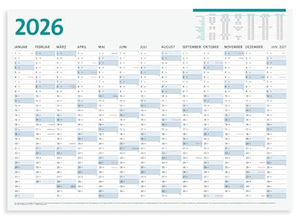 DIN A1 Wandkalender 2026, 14 Monate, großes Format (84,1 x 59,4 cm), Jahreskalender mit Feiertage, Schulferien, KWs, Kalender gefaltet für die Arbeit, Büro & Zuhause