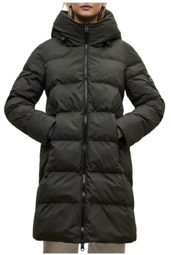 ECOALF Langer Gepolsterter Wintermantel mit Kapuze, Grün, Thermojacke mit Reißverschluss, grün, 38