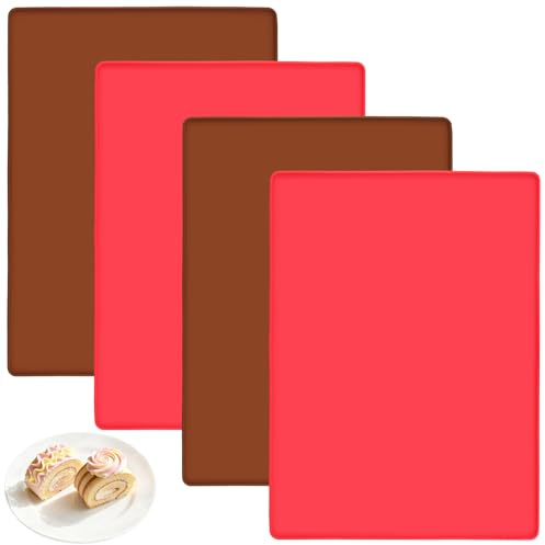 SYUTBOU 4er Set Silikon Backmatte mit Rand, 30 x 40cm Rot und Braun Dauerbackmatte für Ofen, Wiederverwendbare Silikon Backblech für Kochen, Teig, Rollen