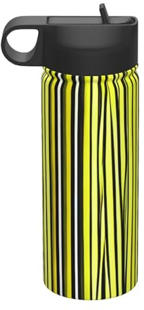 Lemon Zest Bouilloire de sport isotherme portable en acier inoxydable pour gym camping Motif rayures jaunes 532 ml