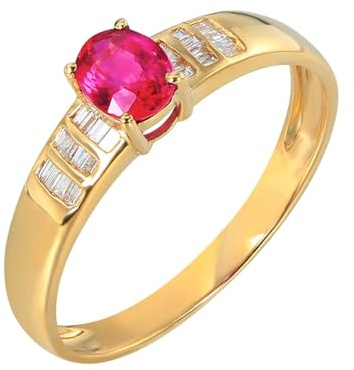 Lirzxin Verlobung Ringe Silber 925, Trauringe Damen Elegante mit 4 Zinken Oval Labor Erstellt Rubin 0.35ct und Moissanit Hochzeit Ringe Gold Gr. 61 (19.4)