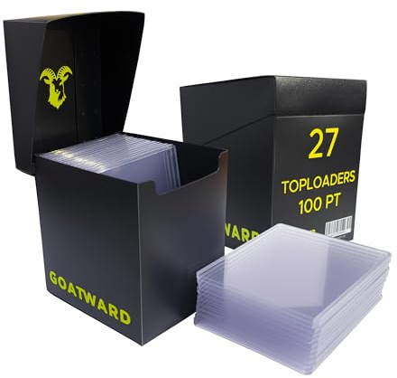 Toploader 100PT + schwarze Deck-Box – Set mit 27 Toploader für Sammelkarten mit Relics/Patches oder Autogrammen (Fußball, Basketball, NFL) – schützt & bewahrt deine Sportkarten mit Goatward auf