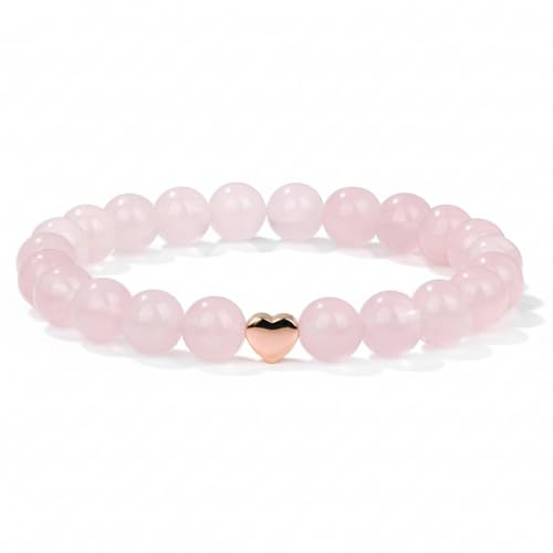 Netuza - Bracciale al quarzo rosa con ciondolo cuore in ematite, pietre naturali per amore e protezione, regalo per donna, 6mm, Pietra, Quarzo