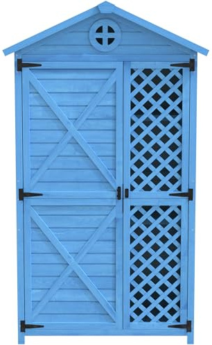 Gartenhaus Holz 90x56cm, Wetterfester Geräteschuppen mit 3 Regalen, Tannenholz, Wartungsfrei, Outdoor Aufbewahrung, Blau