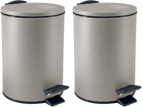 Spirella - Poubelle à Pédale Adelar - Acier Mat - Mécanisme Slow Close Silencieux - Revêtement Anti-Traces - Design Moderne et Élégant - Taupe Mat - 3L (Lot de 2)