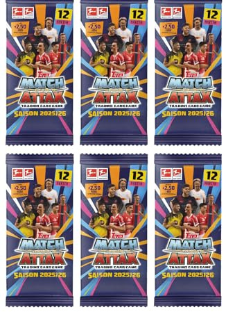 Topps Match Attax Bundesliga 2025/26 – 6 Booster Packs mit je 12 Karten – Trading Cards für Sammler & Fußballfans