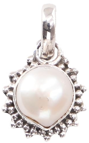 GURU SHOP Zierlicher Boho Silberanhänger, Indischer Kettenanhänger aus Silber - Perle, 1x1 cm