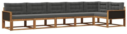 vidaXL Outdoor-Sofagarnitur mit Kissen 6 pcs Natur und Anthrazit, Akazien-Lounge-Set, moderner Outdoor-Sofa, langlebiges modulares Sofa, wetterfester Garten-Sitz