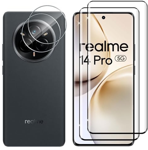 Lutree para Realme 14 Pro Cristal Templado, 2+2 Piezas 3D Protector de Pantalla + Protector de Lente de Cámara, Dureza 9H HD Sin Burbujas Vidrio Templado Película Protectora
