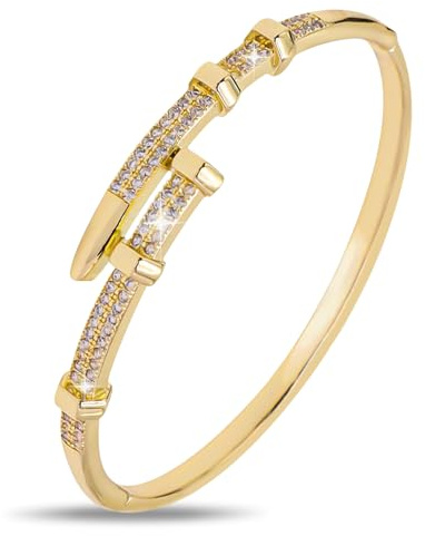 Chritice Armreif Gold Damen S925 Armband Damen Sterling Silber Nagel Armreif Gold Armbänder Goldenes Armbandamen Umfang Armband 17CM Goldenes Armreifen mit Zirkon Geschenk für Frauen