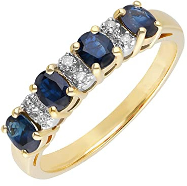 Ivy Gems 9ct Yellow Gold Blue Sapphire and Diamond Half Eternity Ring