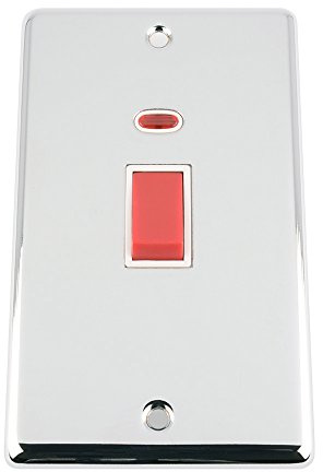 A5 Cooker Switch Tall Plate - Polished Chrome - Classic - White Insert - 45A with Neon Indicator