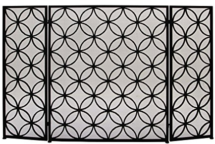 Deco 79 Metal Rectangle Fireplace Screen with Geometric Patterns, 48 x 1 x 30, Black