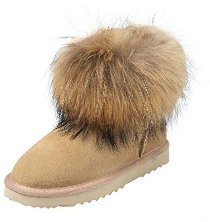 Shenduo Damen Pelzstiefel Winter Knöchelstiefel Fell SchneestiefelD9251 Sand 40EU