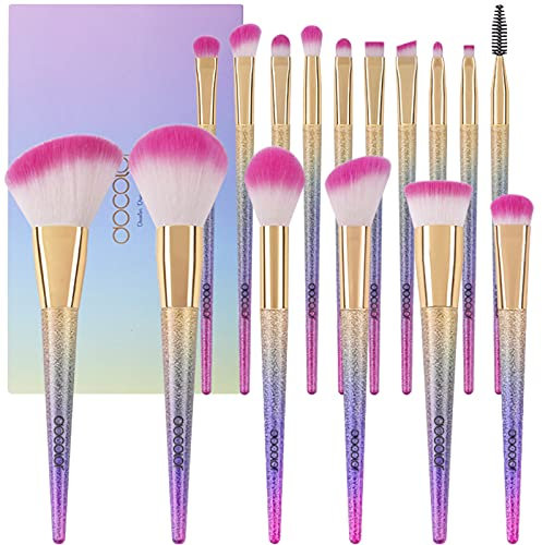 Docolor Pinceau Maquillage Professionnelle 16Pcs Fantasy Make up Brush Set Foundation Blending Blush Concealer Eye Shadow Synthetic Face Liquid Powder Cream Pinceaux cosmétiques avec Rainbow Box