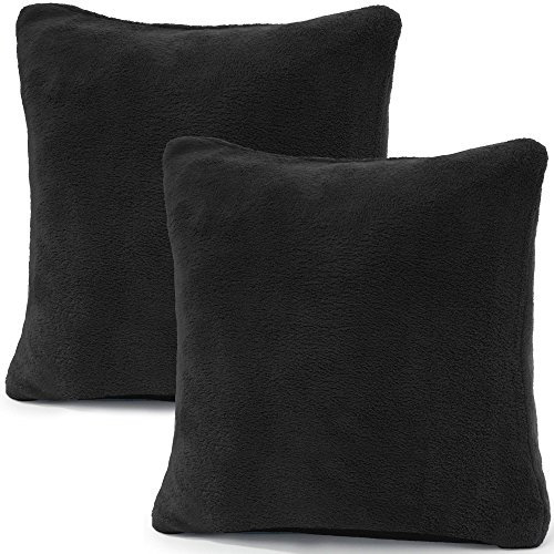 CelinaTex 2er Set Kissenbezug 40x40 cm Doppelpack Coral Fleece Kissenhülle, Dekokissen Bezug Sofakissenbezug Comfortable schwarz 5001316