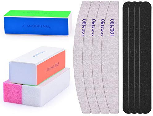 Nail File Set 12 Pcs Nail Files and Buffers 4 Shapes Professional Nail Files Block 100/180 Grit Double Sided Emery Board Manicure Set for Nail Trimming Grinding Polishing Shining Manicure Tools