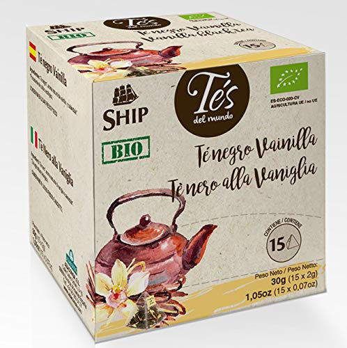 Ship - Té Rojo de Fresa y Vainilla Bio en Pirámides - 15 Unidades - Aporta Energía - Grandes Propiedades Digestivas y Diuréticas - Sabor Dulce - Con Efecto Relajante