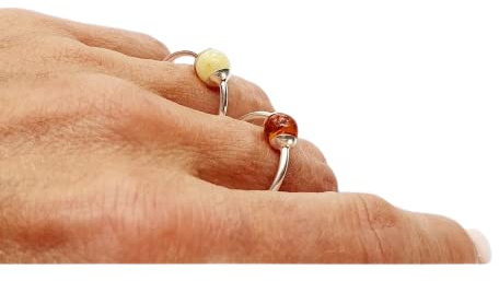 Ring Bernstein Sterling Silber 925 GELB WEISS Neu, Handmade 22