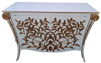 Antik Louises Barock Rokoko Stilmöbel Kommode Sideboard Kommodenschrank Sideboardschrank Farbe: weiß mit Gold