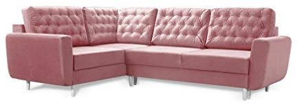 Robin Linda Ecksofa mit Schlaffunktion 2X Bettkasten Kissen Sofa L-Form Schlafsofa Freistehende Eckcouch Schlafcouch Wohnzimmermöbel Wohnlandschaft Flamingo