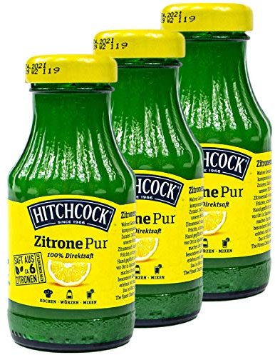 Hitchcock - 3er Pack Premium Zitronensaft Zitrone Pur 100% Direktsaft - Saft aus ca. 6 Zitronen in 0,2 Liter Glasflasche