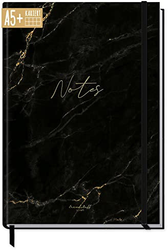 Notizbuch A5+ kariert mit Gummiband Schwarzer Marmor von Trendstuff by Häfft, 156 Seiten, 78 Blatt, als Bullet Journal, Tagebuch, Notizheft - nachhaltig & klimafreundlich