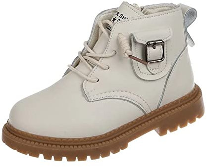 Stivaletti Ragazza Invernali Autunnali Comode Morbide Stivali Bambini Stringata Impermeabili Antiscivolo Zip Polacchine Classici Casuale Esterno Bianco 33