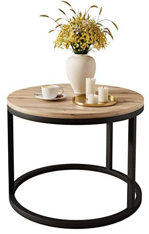 lukmebel Couchtisch CIRI, 60x60x42cm, rund, schwarz und wotaneiche