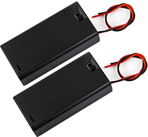 whiteeeen 2pcs 2 AA Battery Box Case with Switch Cover Black Plastic Cell Holder Spring Clip Wire Leads (2X 1.5V, Total 3V)