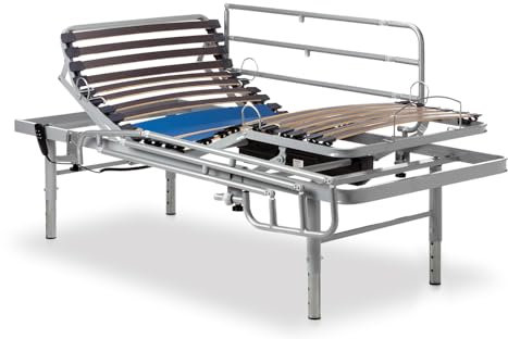 Geriafy - Cama articulada eléctrica Reforzada | Regulable en 4 Alturas (90x200, Mando por Cable + Patas Regulables + Barandillas)