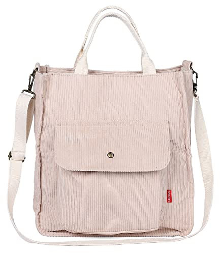 Etercycle Umhängetasche Damen, Groß Cord Tragetasche Lässige Handtasche Einkaufstasche Mode Schultertasche mit Reißverschluss und Tasche, Crossbody Tasche für Alltag, Büro, Schulausflug und Einkauf
