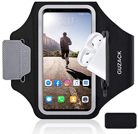 GUZACK Phone Holder for Running with Zipper Pouch, Running Armband for iPhone 17/16/15/14/13/12/11 Pro Max/Plus/XR/XS, Galaxy S25/S24/S23/S22, Cell Phone Arm Holder with Key Pocket & Card Slot