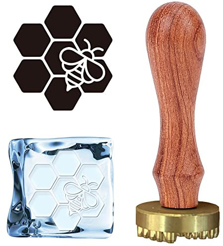 INFUNLY Ice Cube Press Stamp Honeycomb Ice Stamp Ice Drinking Making Tool with Brass Head Wooden Handle Removable Ice Cube Stamp for Ice Drinks Making Bar Accessories