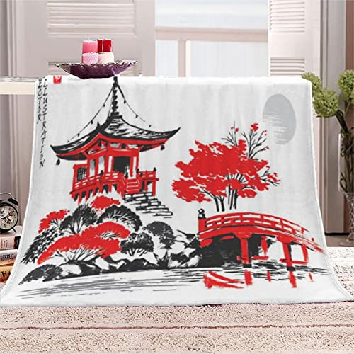 Japan Tokio Weiß Kuscheldecke 180x220 cm Flanelldecke flauschig Warme Microfaser Blanket Groß Tagesdecke Decke für Sofa und Bett Hochwertige Decke Sommer