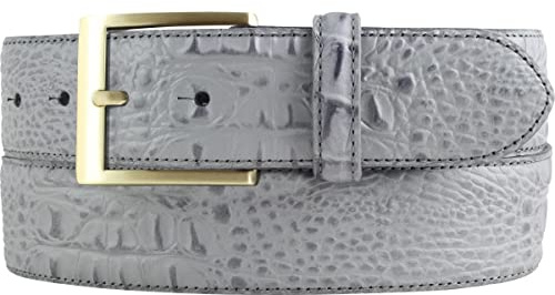 BELTINGER Gürtel mit goldener Gürtelschnalle und Krokoprägung 4 cm | Leder-Gürtel 40mm Kroko-Optik | Kroko-Muster 4cm | Dunkelgrau 105cm