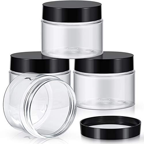 4 Stücke Runde Klar Weithalsige Auslaufsichere Kunststoff Behälter Gläser mit Deckel für Reisen Aufbewahrung Makeup Schönheit Produkte Gesichtscremes Öle Salben DIY (6 Unzen, Schwarz)