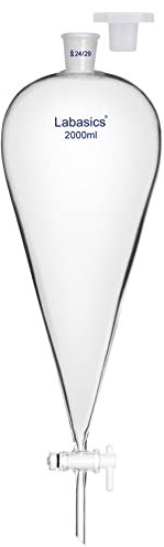 Labasics Imbuto Separatore Conico a Parete Pesante in Vetro Borosilicato con 24/29 Giunti e Rubinetto di Arresto in PTFE, 2000 ml