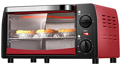 Mini Four Compact 12L Rétro Léger/ 800W /100-220°C / 60 Minutes De Minuterie Et Arrêt Automatique/Cuisson De Grillades, Cuisson, Toastage,Rouge,12L