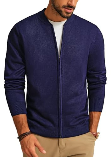 PJ PAUL JONES Herren Freizeit Cardigan Sweater mit Stehkragen Slim Fit Strickjacke mit Reißverschluss (Navy Blau, M)