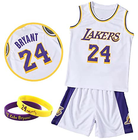 Kit de Maillot de Basket-Ball Enfants Fans Jersey Garçons Sportswear Gilet de Basket-Ball sans Manches Hauts et Shorts Sports Set Survêtement d'été Cadeaux pour garçons Grils,Blanc,L
