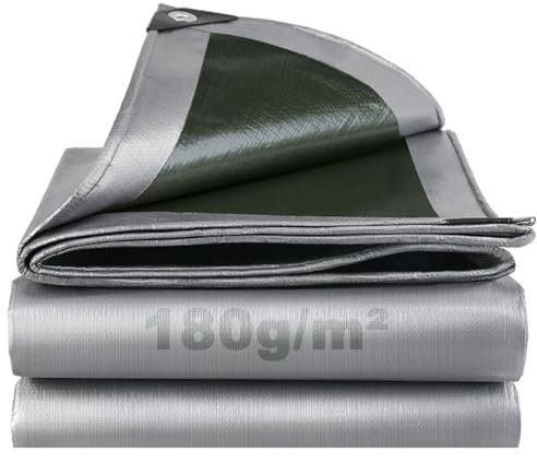 SHANNA Bâche de Protection Exterieur avec Oeillets, 3x5m 180 g/m² PE Bâche Voiture Piscine, Imperméable Résistante aux Déchirures UV Intempéries, Bâche Multi-Usage pour Meubles de Jardin, Vert Argenté