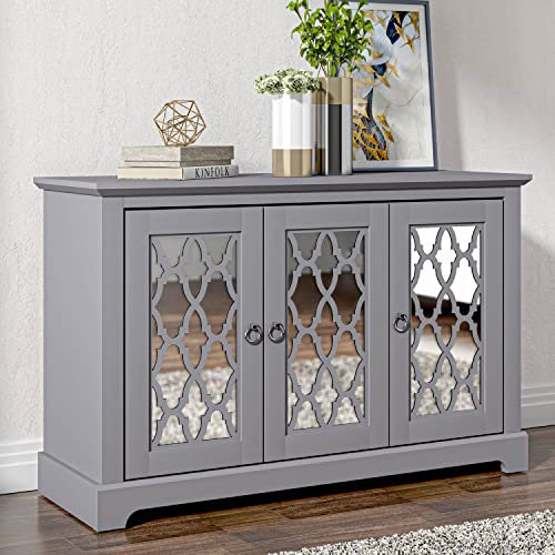 Galano Novara 3-Door Sideboard Cabinet with Adjustable Shelves – Freestanding Storage Cupboard for Living Room, Hallway, or Kitchen – W116.1 x D39.8 x H74.4 cm (Cool Grey)