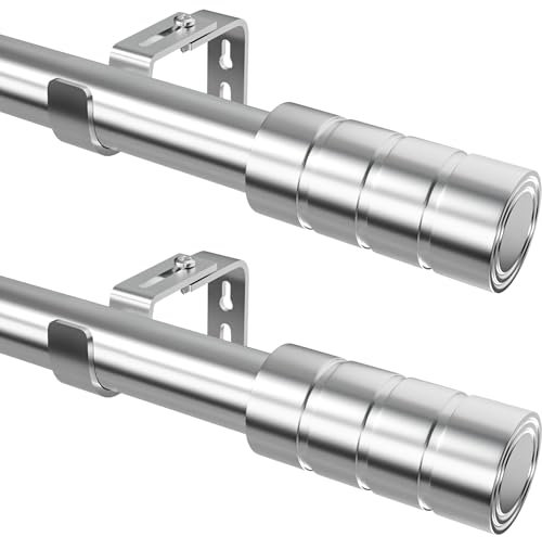 Gardinenstange Edelstahl Vorhangstange Ausziehbar Gardinenstange 250 cm Lang Curtain Rod Gardinenstangen-Set für Wohnzimmer, Schlafzimmer, Esszimmer, Silber(180-250cm)(2 Stücke)