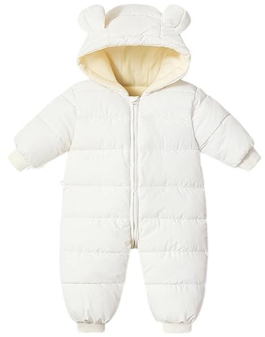 Bambino Ragazze Ragazzi Tuta da Neve Pagliaccetto Inverno Cappotto Neonato Spessa Cerniera Tuta Neonato Antivento con Cappuccio Pile Capispalla Bianco 0-6 Mesi