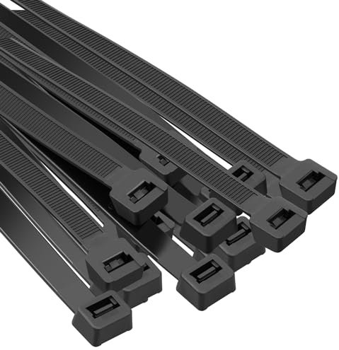 Armpow 25 Stücks 12x1000mm Zugfestigkeit 114KGS/250LBS Kabelbinder Lang Robuste, UV-beständige Kabelbinder mit Schieber Kabelbinder aus dickem Nylon für Kabelmanagement(Schwarz)