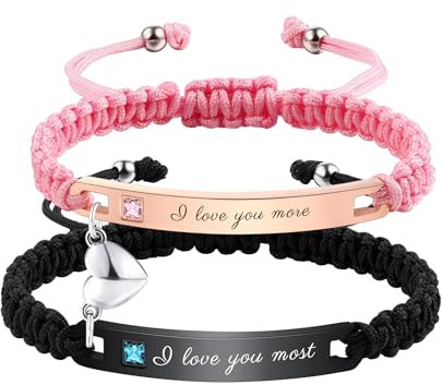 OTXIXTO Personalisierte Passende Armbänder für Paare Einstellbare Geflochtene Paare Armbänder mit Verbindbarem Herz Personalisiertes Gravur Beziehung Name Armband Schmuck Geschenke für Paare (Stil A6)
