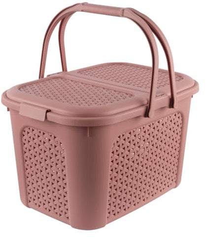 keeeper Panier à Pique-Nique avec Couvercle, Aspect rotin, pour Pique-Nique, Camping et Plus, 35 x 46 x 28,5 cm, Inka, Rouge (Nordic Red)