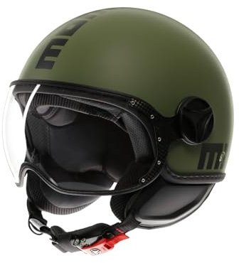 MOMODESIGN - FGTR CLASSIC E2206, Casco Jet, Casco Aperto per Moto e Scooter, per Uomo e Donna, Verde Militare Opaco/Nero, XS