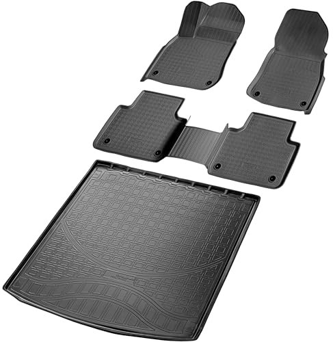 RECAMBO Gummimatten & Kofferraumwanne Set passend für VW Touareg III, Typ CR7 | ab 2018> - 100% passgenaue Auto Fußmatten und Kofferraummatte aus hochwertigen rutschfesten TPE - Schwarz